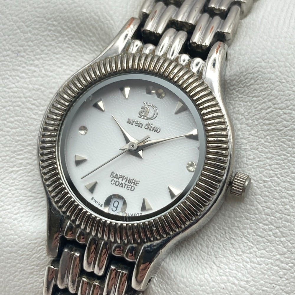 Aren Dino Women's Watch 25mm Silver Tone Swiss Date New Battery SMALL 5.75"